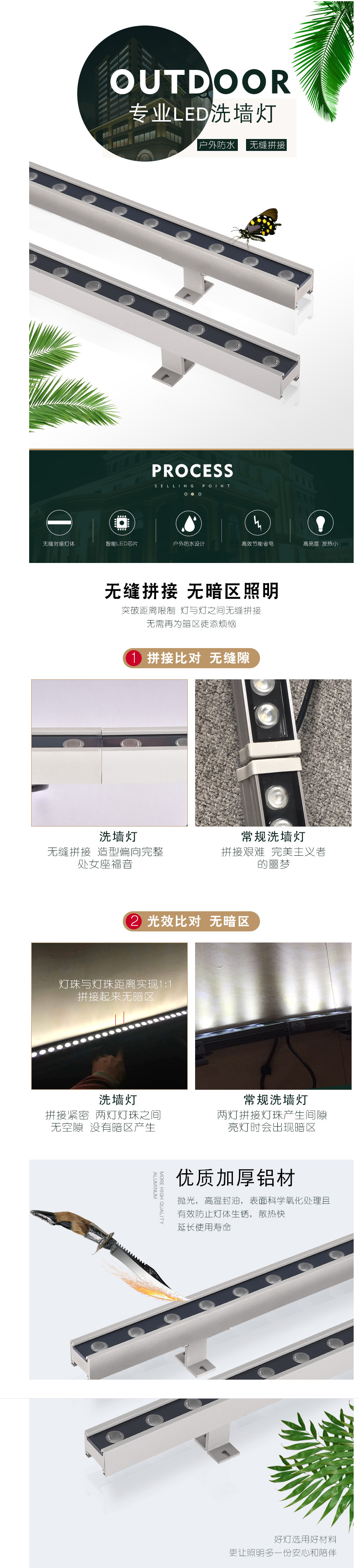 無(wú)縫對接，結構防水洗墻燈